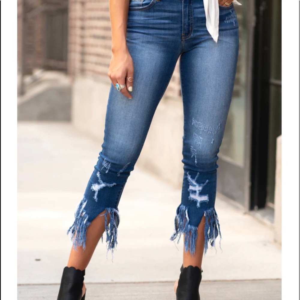 Kancan High Rise Fringe Ankle Skinny Jeans Size 9/28